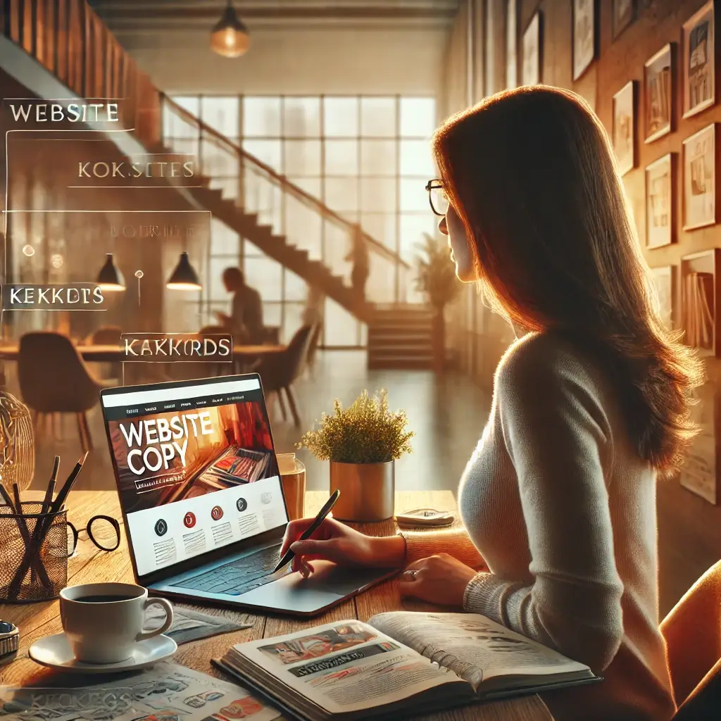 Apprends à rédiger un message de vente qui rapporte - image faite pas l'IA d'une experte rédactrice web SEO qui représente Morgane