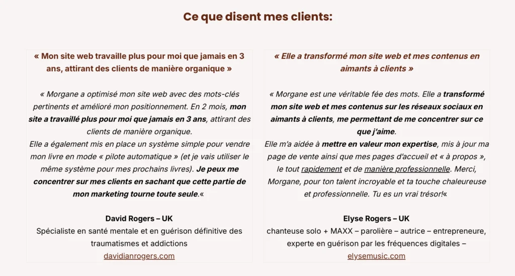 Témoignages clients pack optimisation et refont SEO site web Témoignages clients pack optimisation et refont SEO site web
